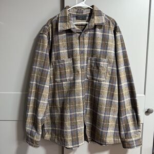 Richie Le Collection Men Plaid Button Up Brushed Flannel Shacket Brown Size 2XL